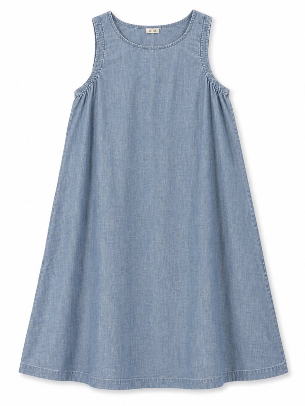 a.n.a. Chambray Sleeveless Shift Dress Blue Linen Women's Large